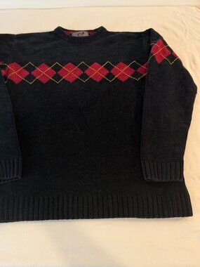 Vintage Sideout Women's Small Black Red Argyle Crew Neck Sweater Y2k